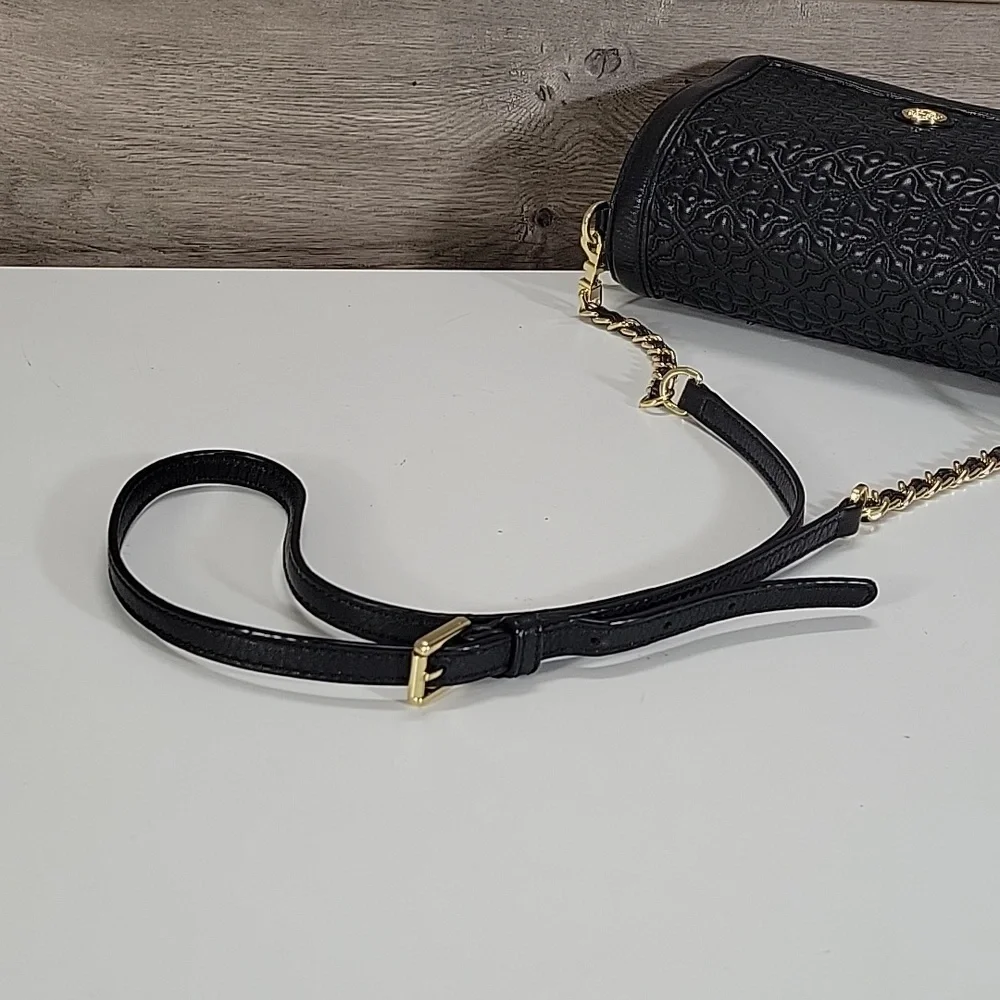 Tory Burch Black Quilted Leather Crossbody Bag with Gold Chain